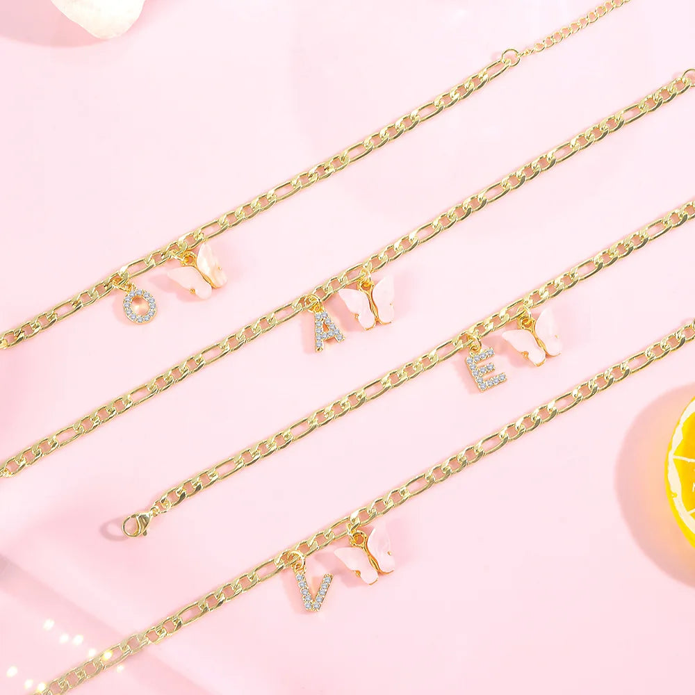 Initial Cuban Link Anklet Butterfly Jewelry