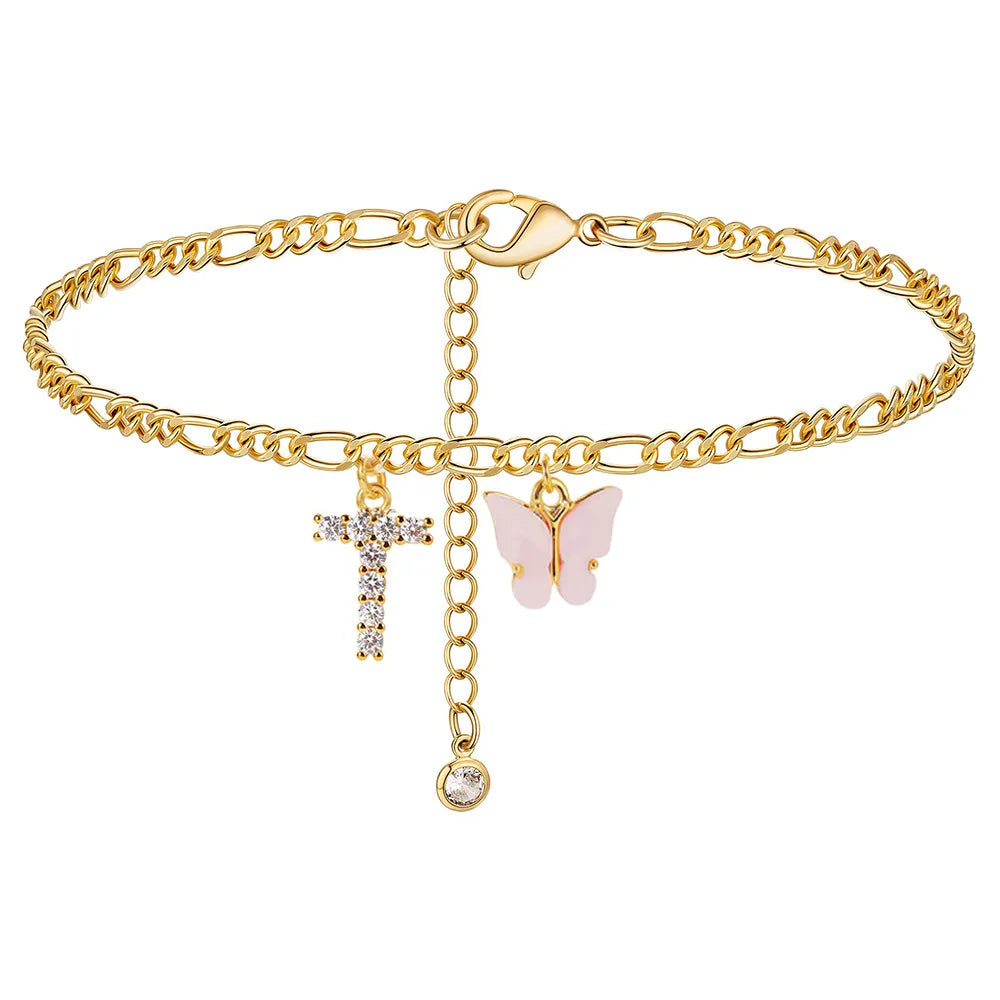 Initial Cuban Link Anklet Butterfly Jewelry