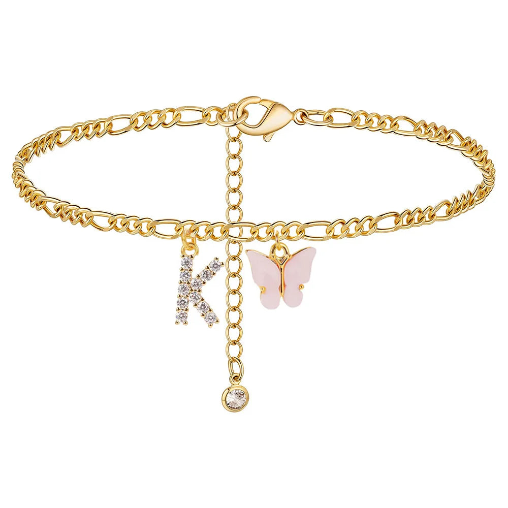 Initial Cuban Link Anklet Butterfly Jewelry