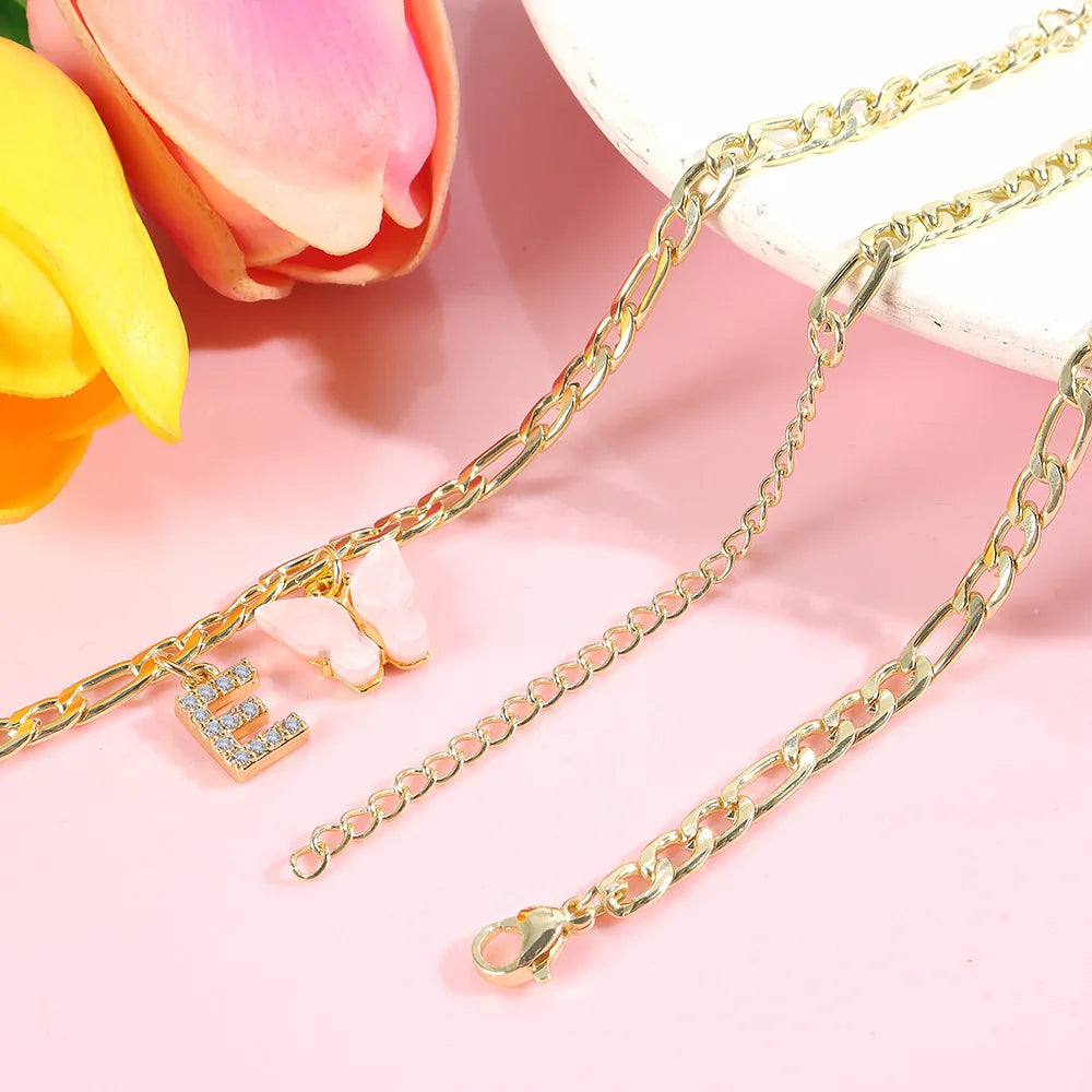 Initial Cuban Link Anklet Butterfly Jewelry