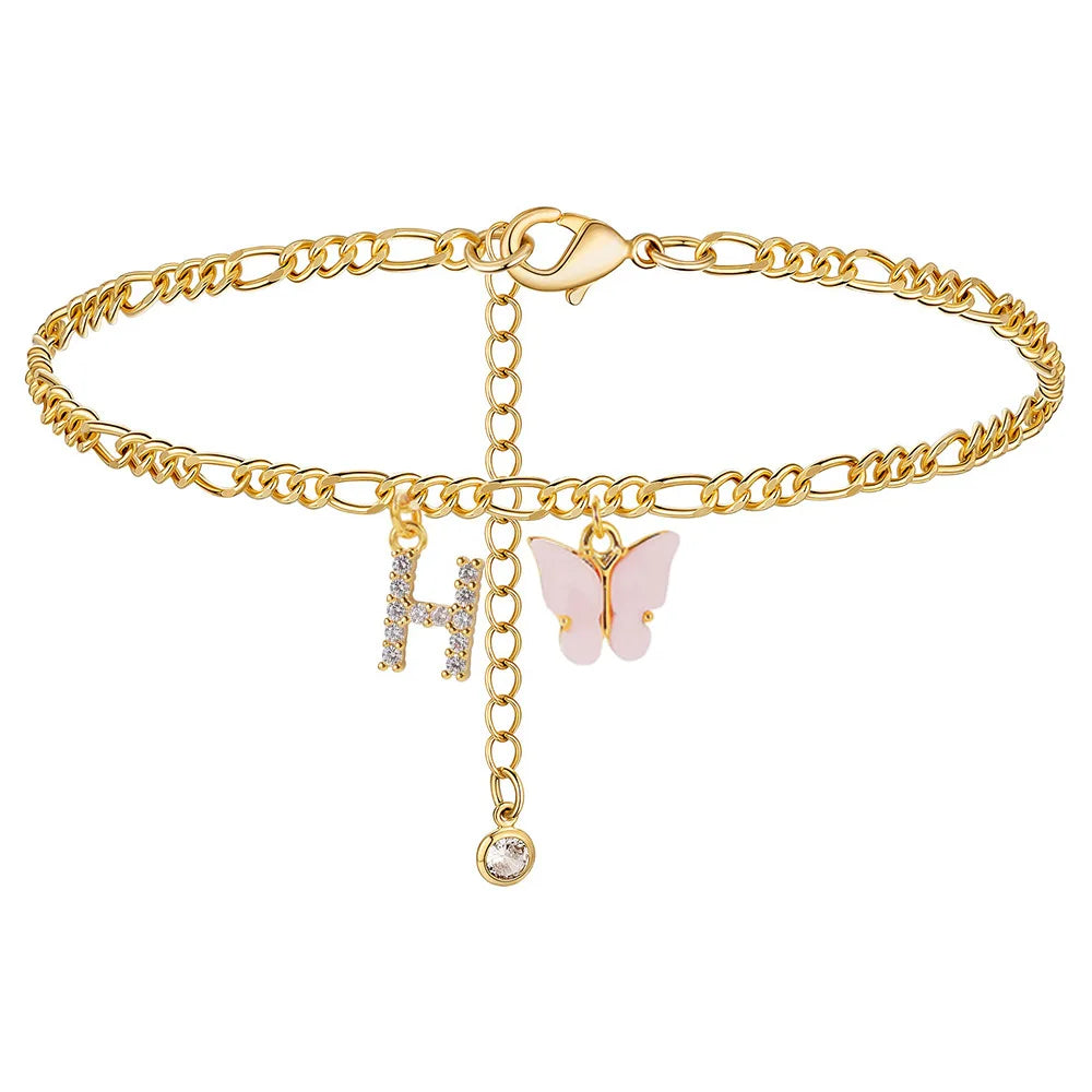 Initial Cuban Link Anklet Butterfly Jewelry