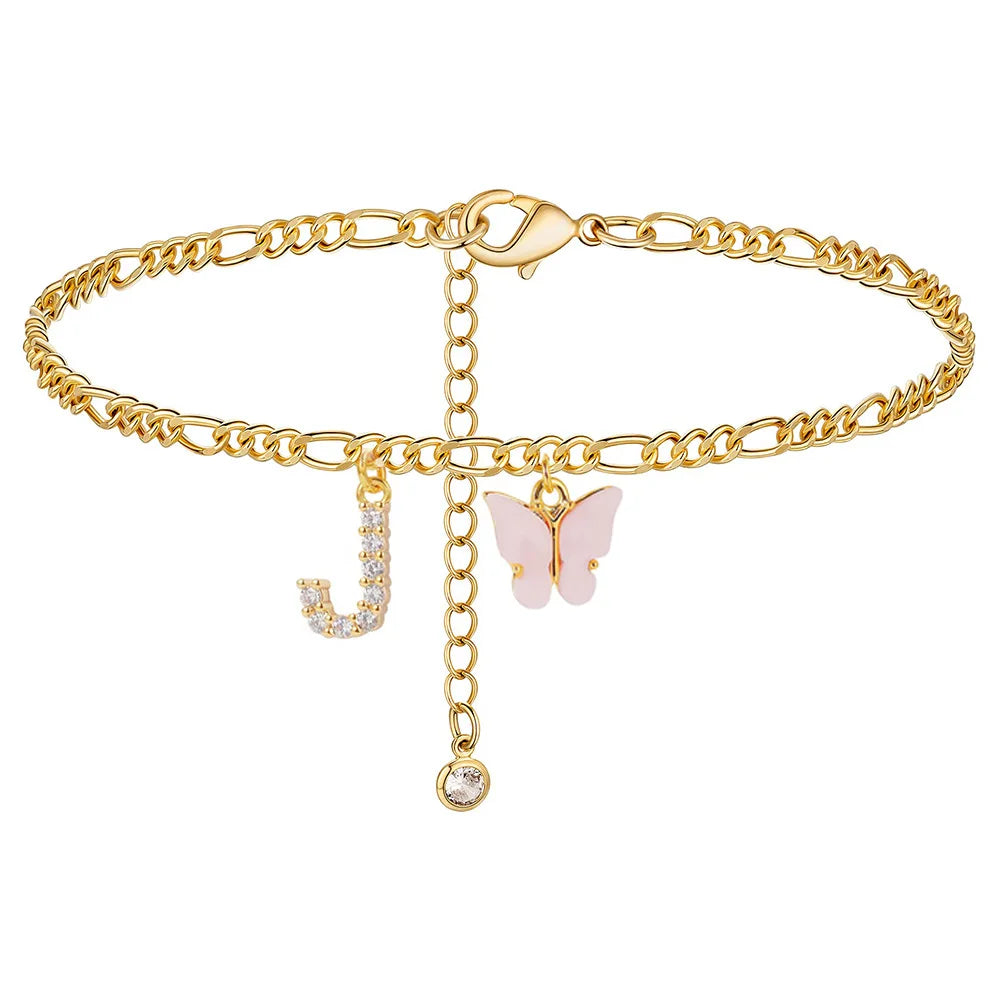 Initial Cuban Link Anklet Butterfly Jewelry