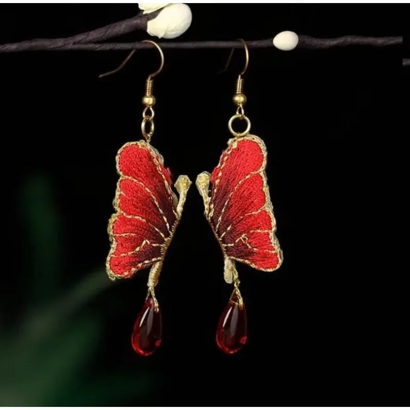 Embroidered Butterfly Earrings