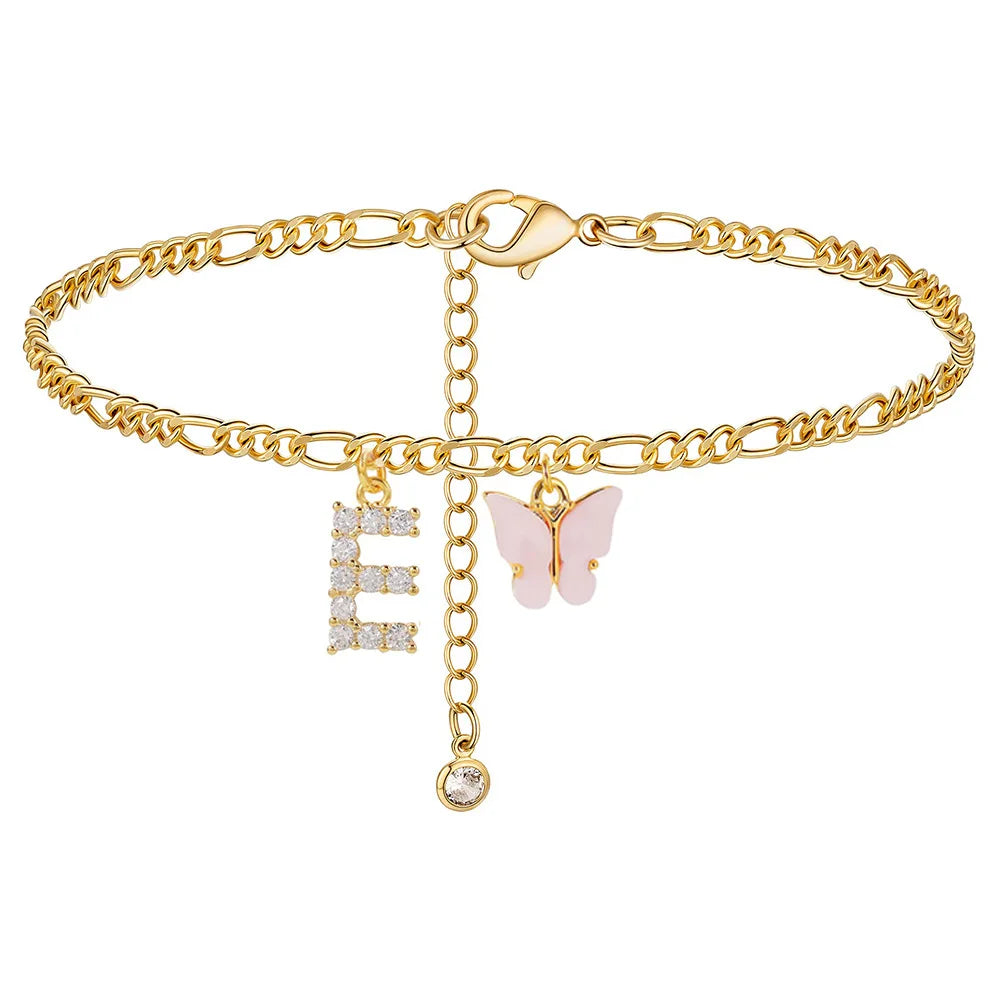 Initial Cuban Link Anklet Butterfly Jewelry