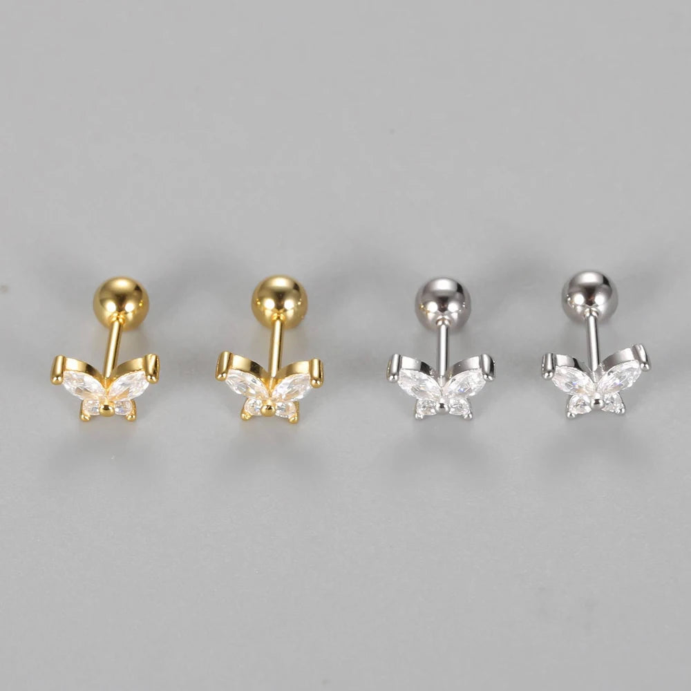 Gold CZ Studs Butterfly Jewelry