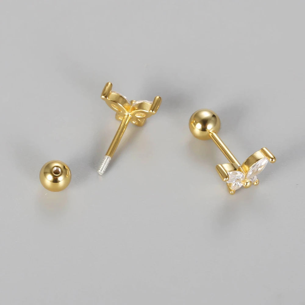 Gold CZ Studs Butterfly Jewelry