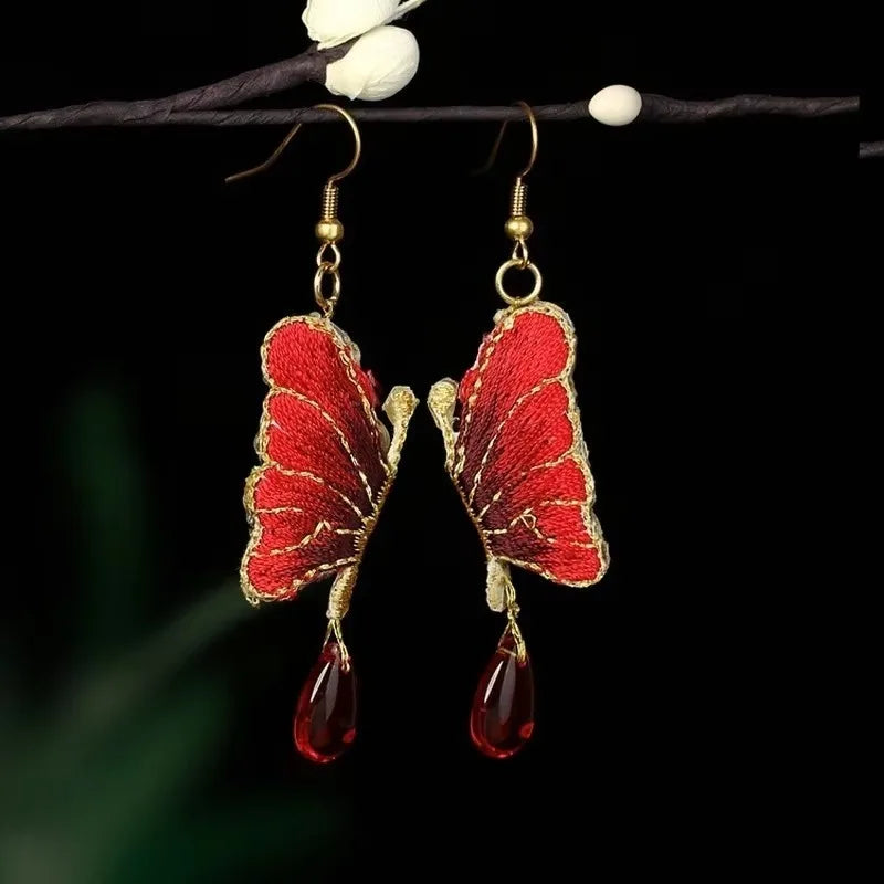 Embroidered Butterfly Earrings