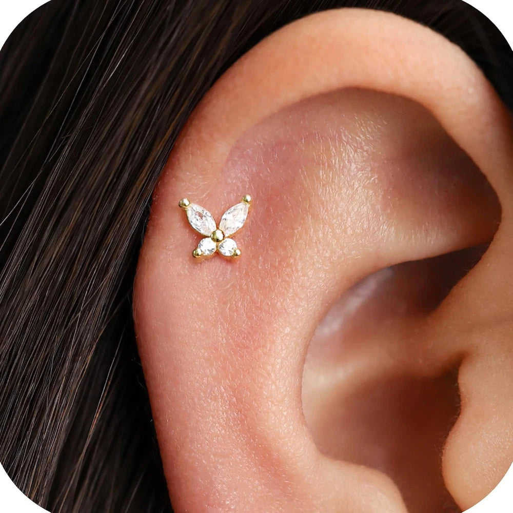 Gold CZ Studs Butterfly Jewelry