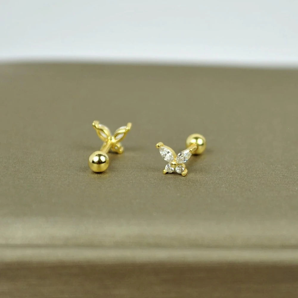 Gold CZ Studs Butterfly Jewelry