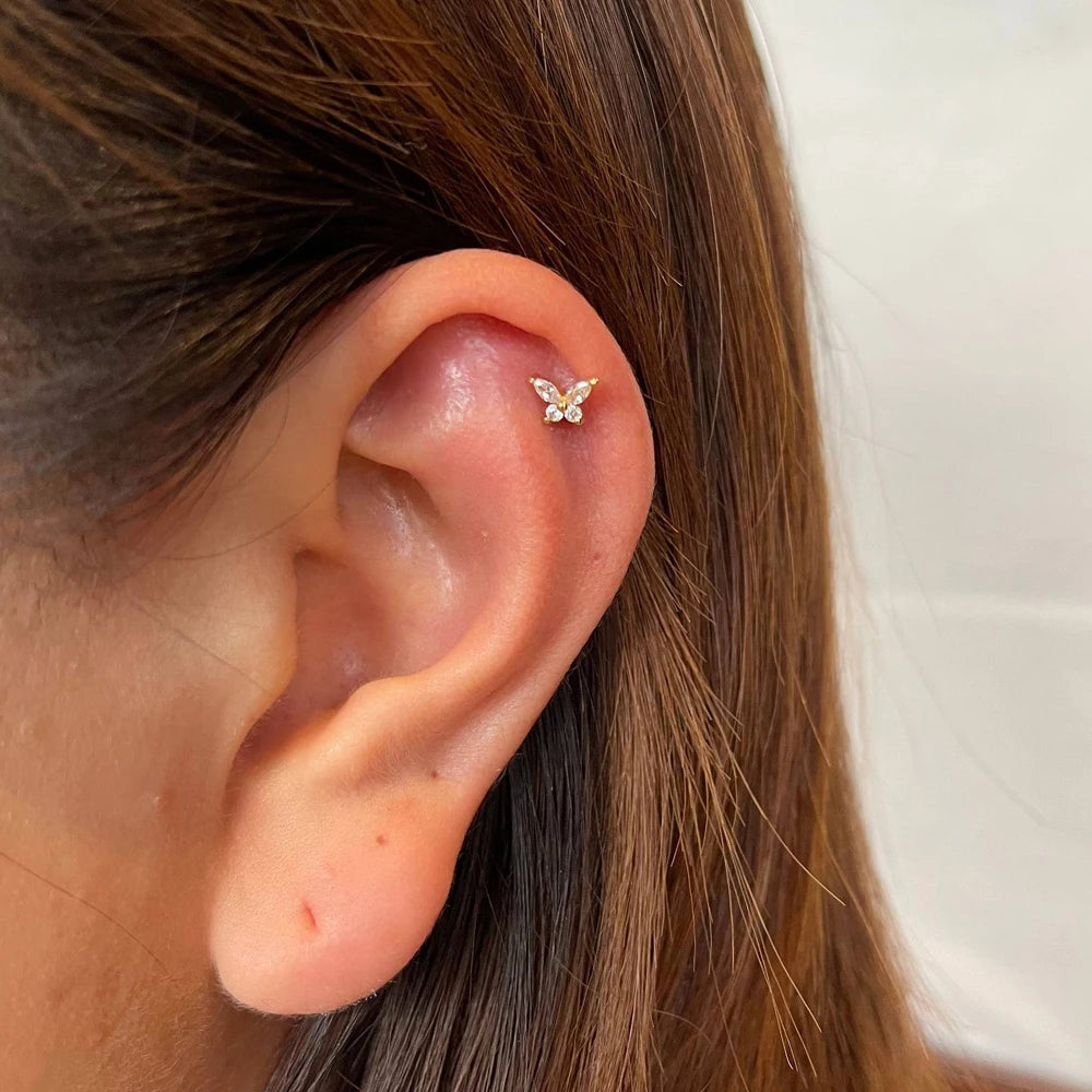 Gold CZ Studs Butterfly Jewelry