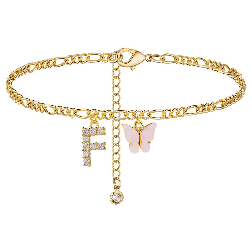 Initial Cuban Link Anklet Butterfly Jewelry