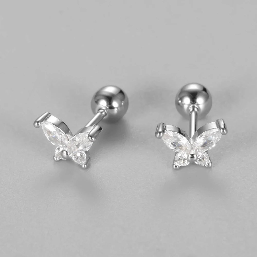 Gold CZ Studs Butterfly Jewelry